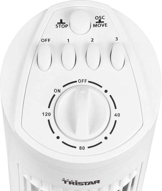 Torenventilator 76 cm – 3 Snelheden – Oscillerend – Timerfunctie – Compact & Stijlvol – Tristar VE-5864 – Wit