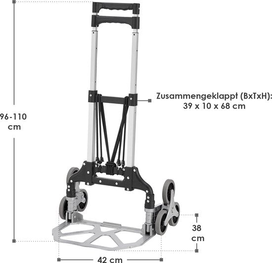Juskys – Trappensteekwagen Inklapbaar – 80 kg & Telescoopgreep – Voorzien Van 3+3 Wielsysteem En Expanderkabels – Voor Verhuizing En Transport – Zilver Aluminium