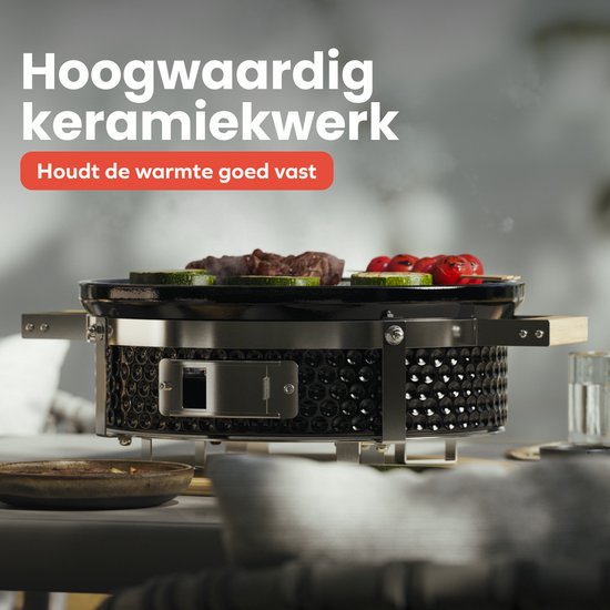 KitchenBrothers Kamado Hibachi Grill - Houtskool Barbecue - Shichirin Tafelgrill - PFAS-vrij - Ronde BBQ - Keramische Barbecue - Zwart