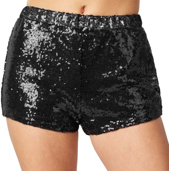 Dressforfun Pailletten-short zwart XL - verkleedkleding kostuum halloween verkleden feestkleding carnavalskleding carnaval feestkledij partykleding - 303899