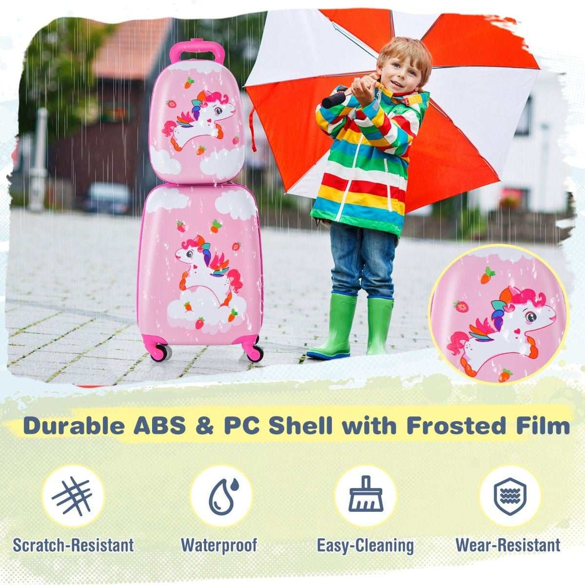 Coast 2-Delige Kinderkoffer + Rugzak Kindertrolley - Harde schaal Roze