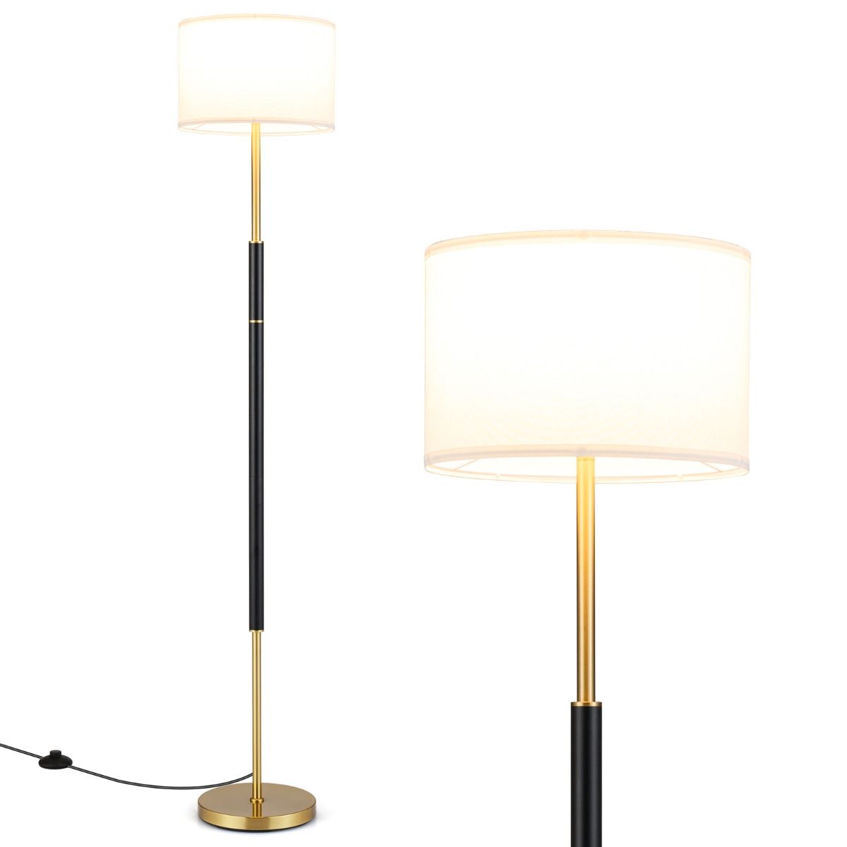 Coast Staande Lamp - linnen lampenkap - voetschakelaar - zwart - 165 cm