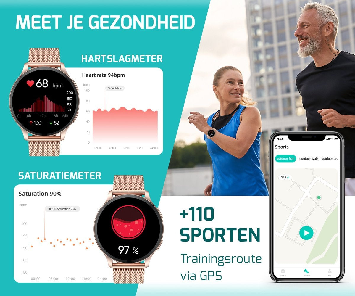 FITAGE Sporthorloge - Smartwatch - Stappenteller Horloge- Smartwatches - Activity Tracker - GPS - Dames en Heren - Roze