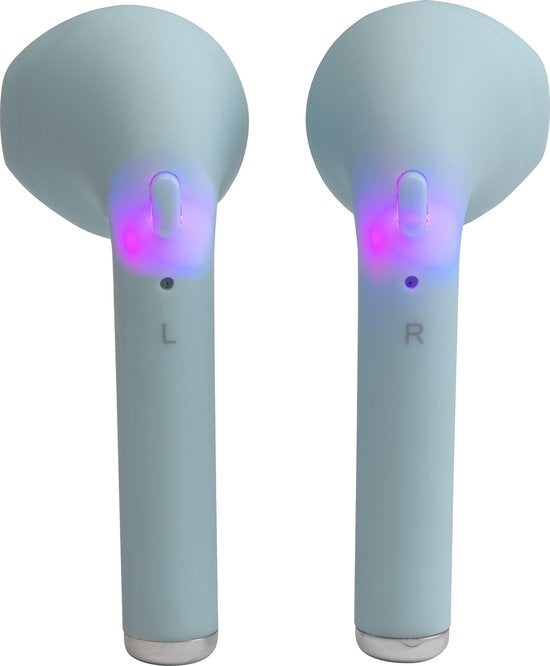 Denver TWE-46 - Earbuds - Wireless - Draadloos Oordopjes - Bluetooth - met oplaad case - handsfree - sporten - headset - In-ear - Bluetooth 5.0 - Licht blauw