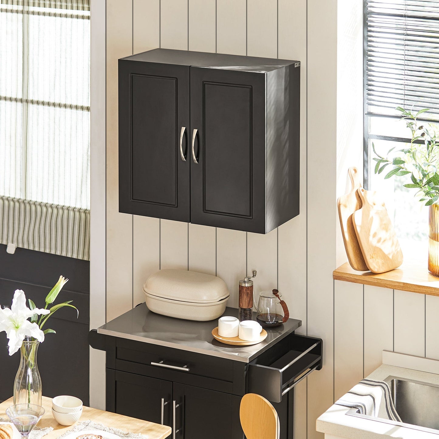 SoBuy Wandkast met 2 Deuren - 60x30x60 cm - Zwart - Verstelbare Plank