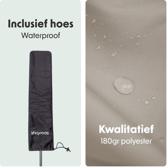 LifeGoods Dubbele Parasol - Tuin - 270x460cm - tot 15 Personen - Waterdicht - met Hoes - Taupe