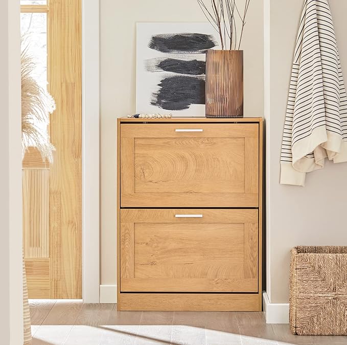 SoBuy FSR137-N Entreekast - Houtcomposiet met 2 Kleppen & Smal Design - Bruin