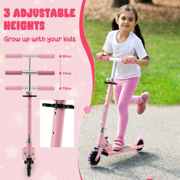 Coast Kinderstep - Twee Wiel Kick Scooter met Knipperende Wielen - Verstelbaar Stuur & Achterrem - Staan & Rijden - Roze