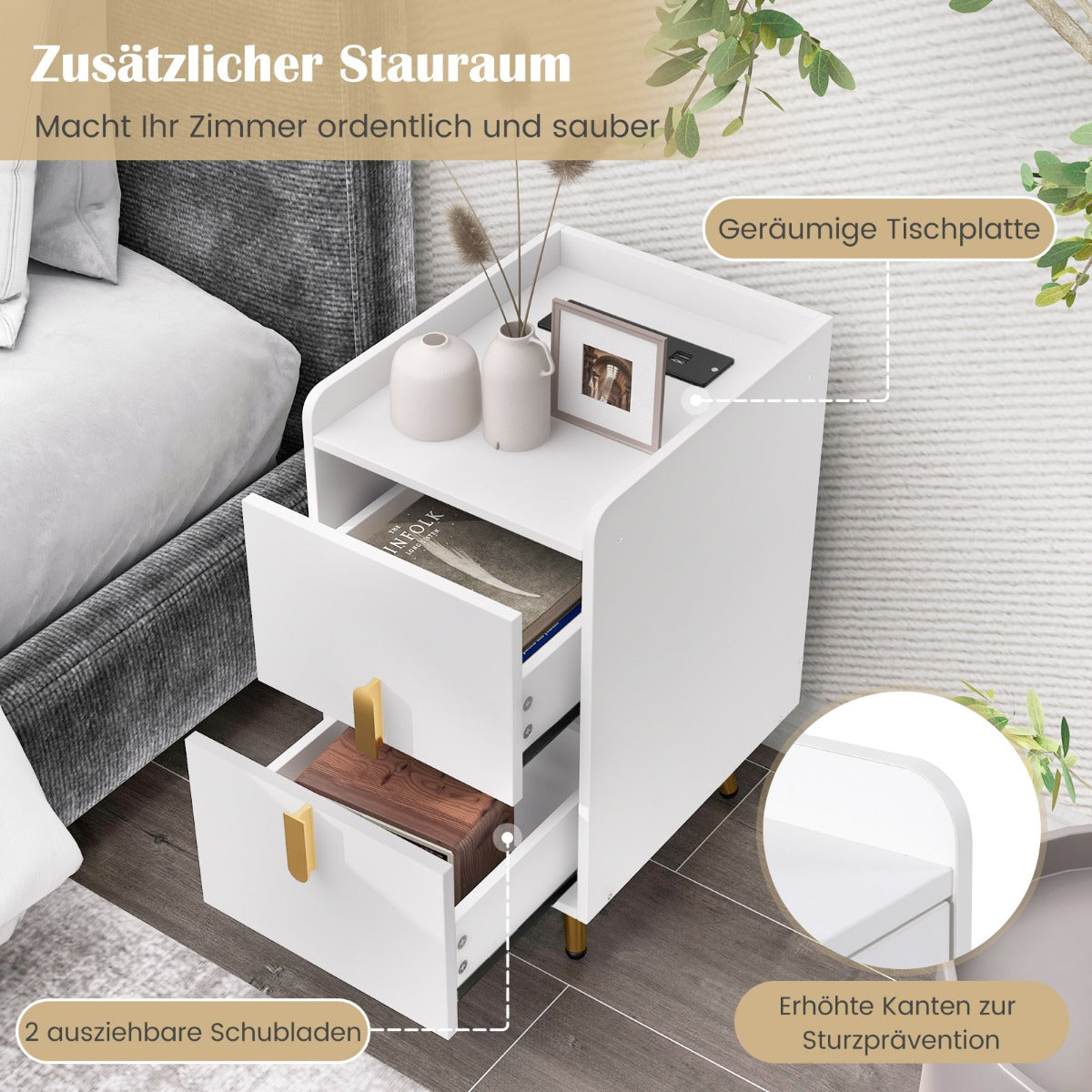 Coast Nachtkastje met ingebouwde stopcontacten - 40 x 32 x 60 cm - Wit