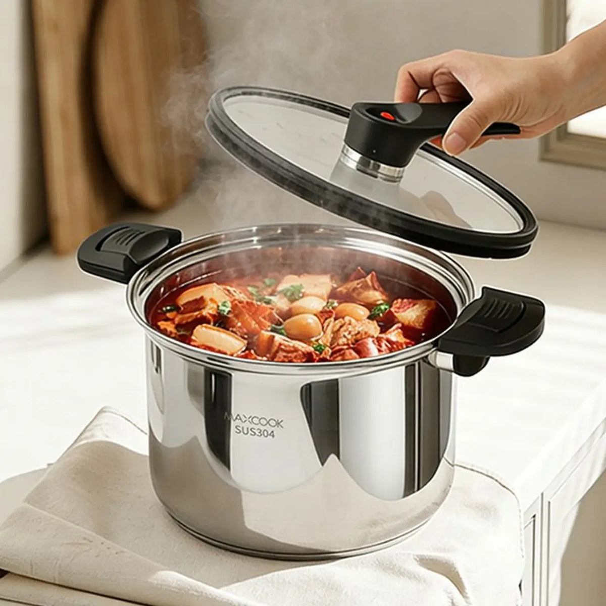 Maxcook Microdruk Soeppan met Deksel - RVS 304 - 24 cm - 6 L