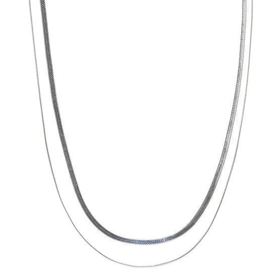 Laura Ferini Dames Ketting Chiara Zilver - Zilverkleurige schakelketting met 2 lagen - 18K Witgoud Verguld - Halsketting - Collier - Sieraad - Accessoires - Dames Ketting