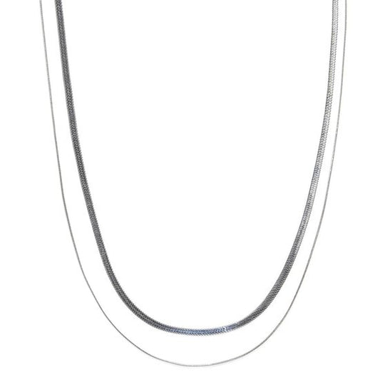 Laura Ferini Dames Ketting Chiara Zilver - Zilverkleurige schakelketting met 2 lagen - 18K Witgoud Verguld - Halsketting - Collier - Sieraad - Accessoires - Dames Ketting