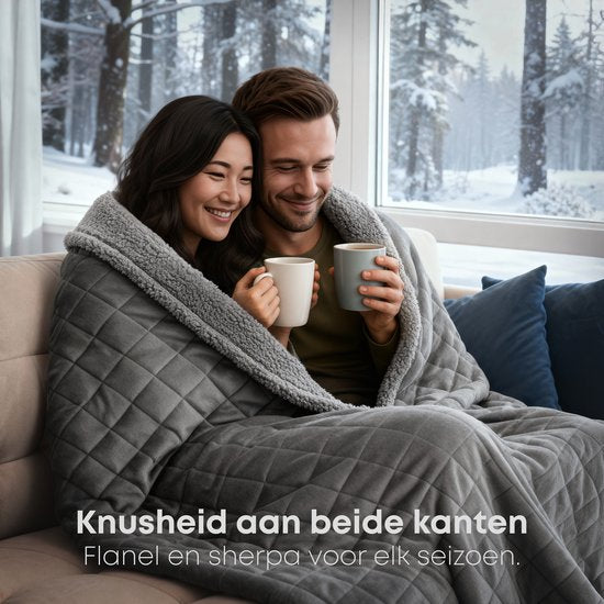 CozySense® Verzwaringsdeken 10 kg - 2-persoons - Weighted Blanket - Zwaartedeken - GLASS-Flow® Drukverdeling - Verzwaarde Deken - Flanelfluweel & Sherpa - Grijs