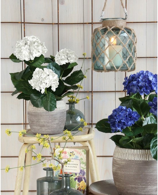 Mica Decorations Kunstplant Hortensia - wit - 45 cm - in pot - Kunstplanten/nepplanten