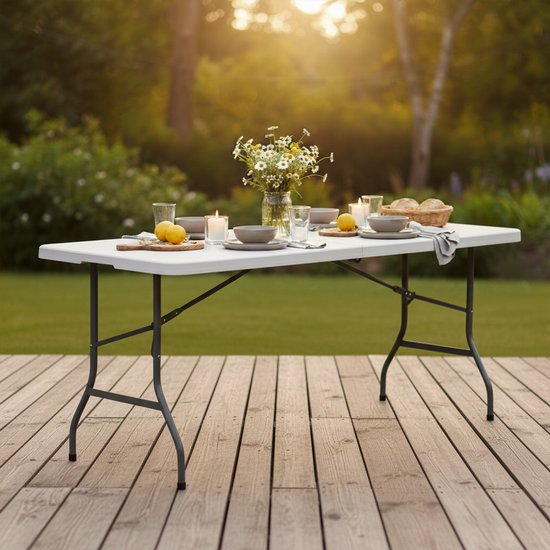 AXI Elba Biertafel opklapbaar – Wit – 180 x 74 x 75 cm – Inklapbaar – Met Handgrepen – Perfect om mee te nemen - Stalen Frame & HDPE Kunststof – Draagbaar & Ruimtebesparend – Tot 150 kg