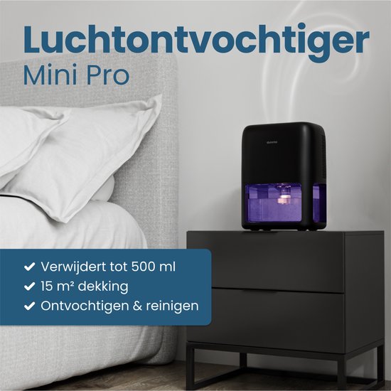 Auronic Luchtontvochtiger Mini - Geschikt voor Woonkamer, Kantoor, Slaapkamer, Babykamer en Meer - Stil - Zwart