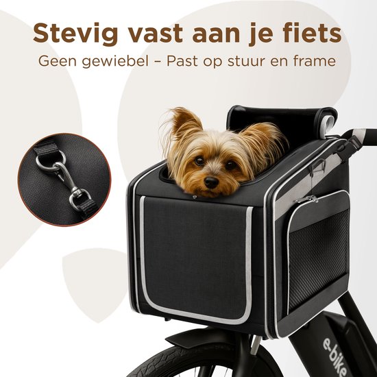TrevoPet® Hondenfietsmand Voorop - 4-in-1 Fietsmand Hond, Draagtas, Rugzak & Autostoel - Geschikt voor Alle Fietsen - Voor Honden tot 8 kg - Zwart