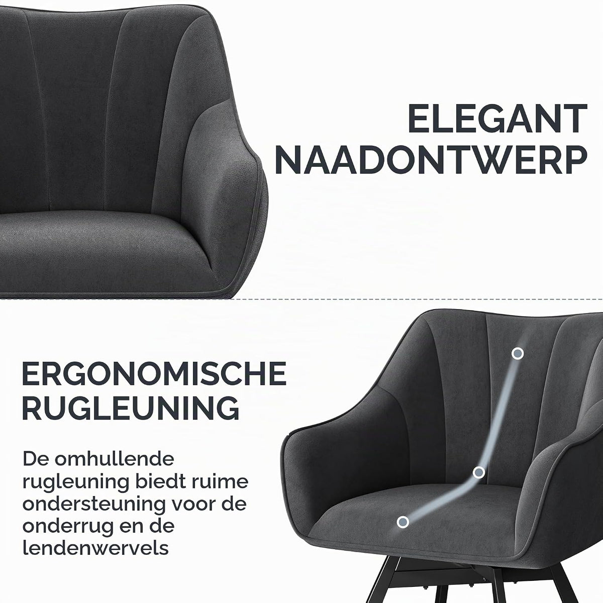 Draaibare Eetkamerstoelen Set van 2 met Armleuningen en Fluwelen Bekleding Donkergrijs