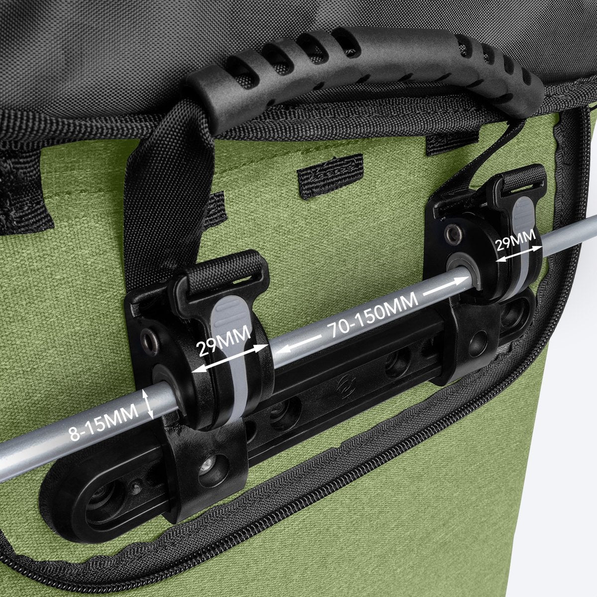LifeGoods Enkele Fietstas - Compact - Schoudertas en Rugtas - 25L - Ronde Bagagedragers - Waterdicht - Olijfgroen