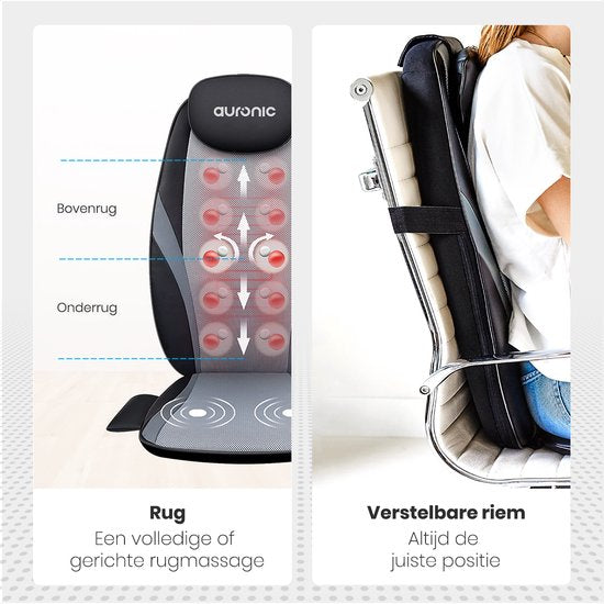 Auronic Shiatsu Massagekussen - Massagestoel - Massage Rug - Infrarood - Massage apparaat - Massage Stoel - Zwart