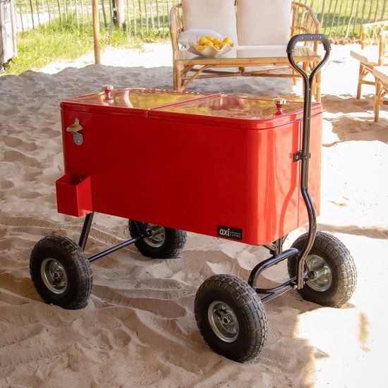AXI Bolderwagen Cooler in Rood - Bolderkar - Koeler met wielen - 76L inhoud - Koelbox met aftapkraan