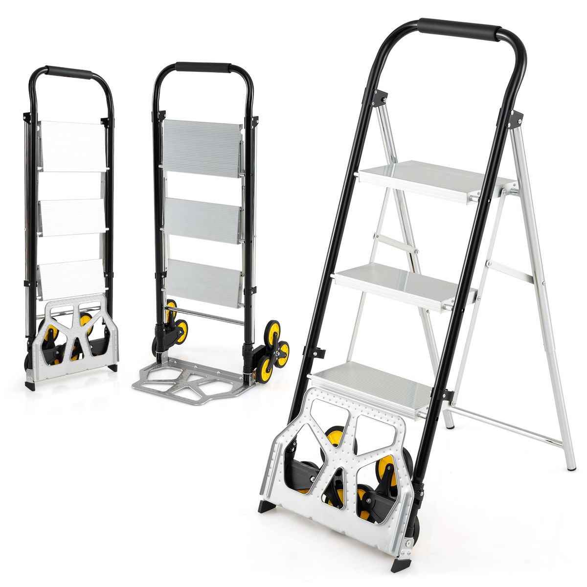 Coast Opvouwbare 2-in-1 Transportkar en Drie-treden Trap - aluminium - zware belasting - zilver/zwart