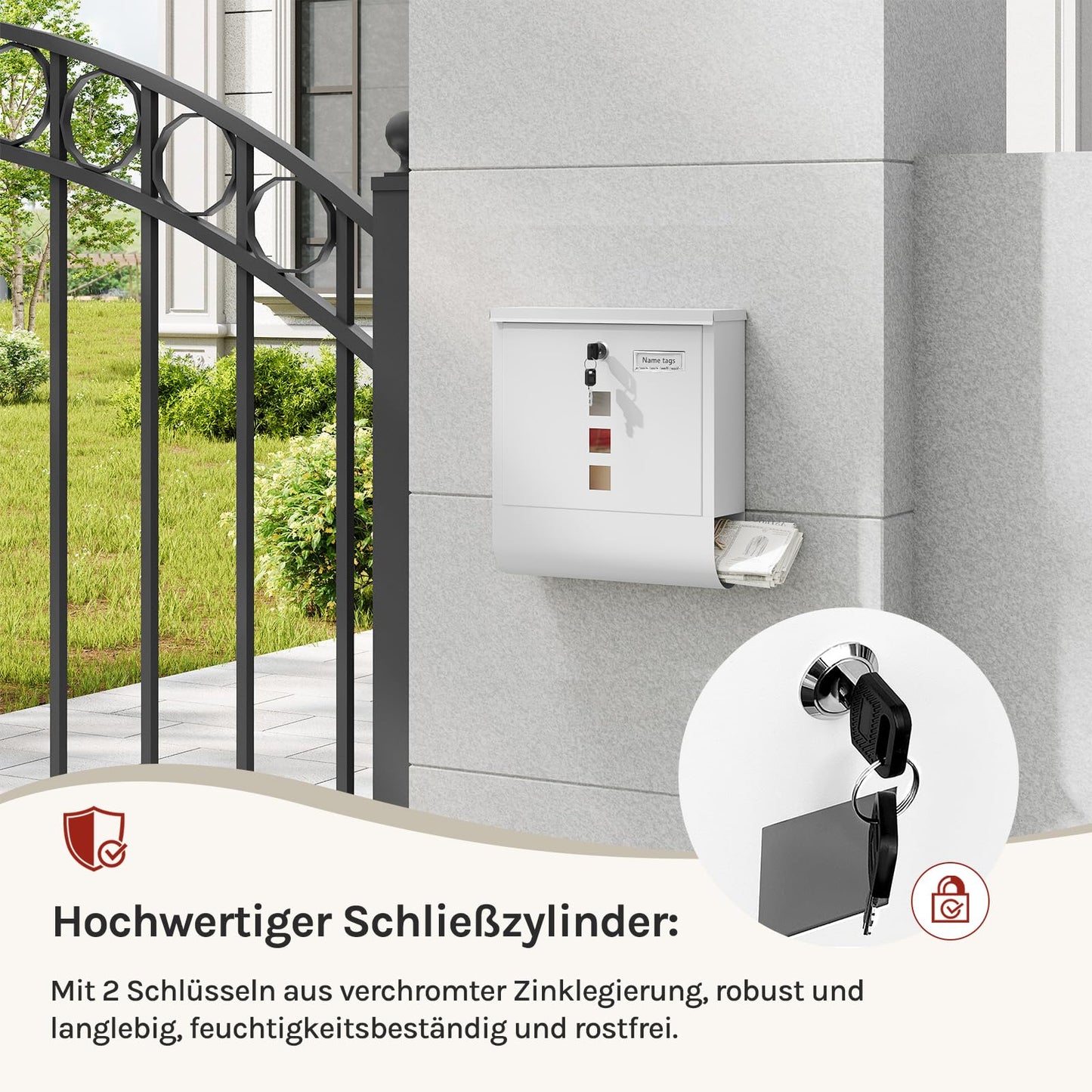 Woltu Wandbrievenbus - 10x30,8x33,8cm - Krantenvak - Naamplaat - Wit