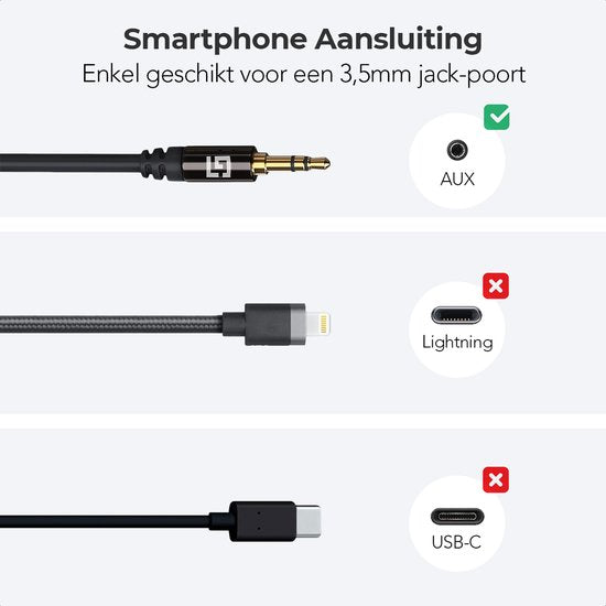 LifeGoods AUX Kabel - Audiokabel 0,5M - 3.5 mm - Male to Male - Zwart