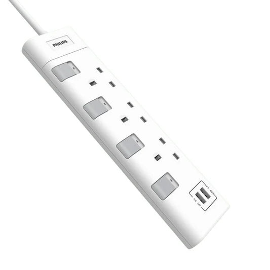 Philips 3-weg Stekkerdoos 230V – 2 Meter Kabel – 3 Stopcontacten – Wit – Veilige Verlengstekker