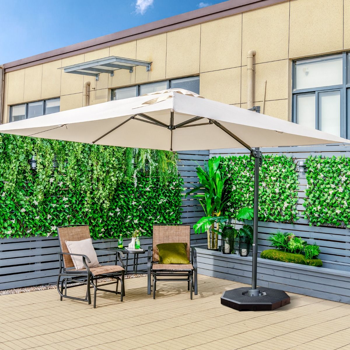 Coast Cantilever Patio Parasol - 3 Kantel Instellingen - 360° Rotatie - 8 Stevige Baleinen - Beige