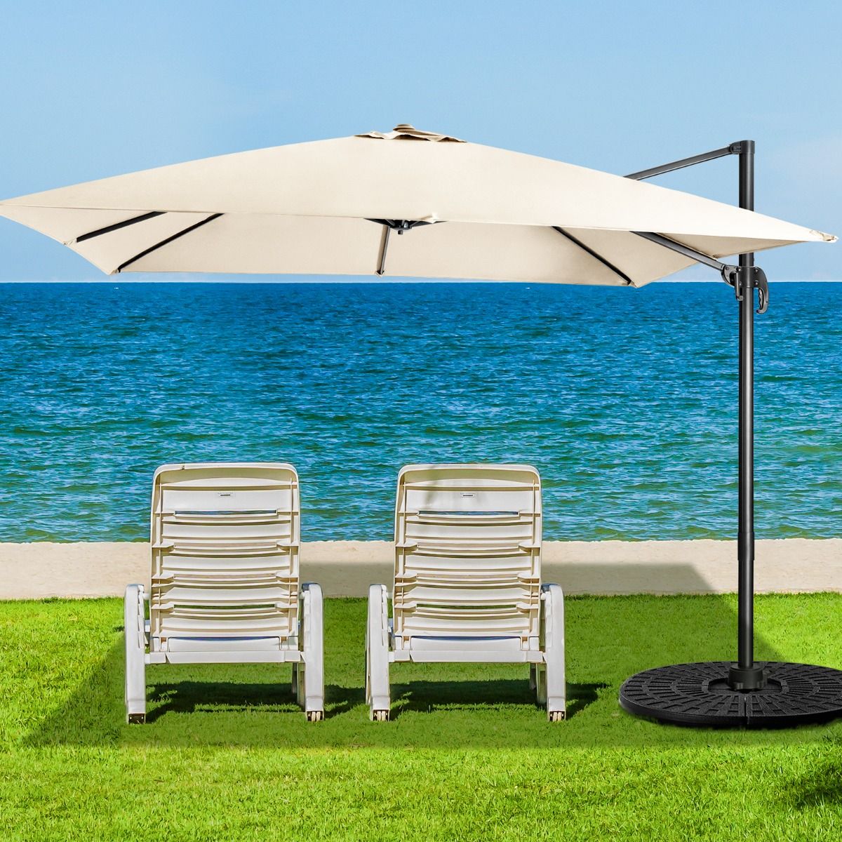 Coast Cantilever Patio Parasol - 3 Kantel Instellingen - 360° Rotatie - 8 Stevige Baleinen - Beige