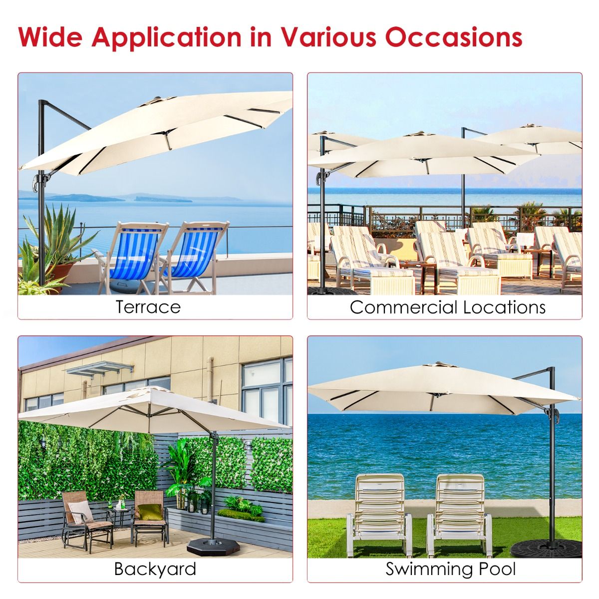 Coast Cantilever Patio Parasol - 3 Kantel Instellingen - 360° Rotatie - 8 Stevige Baleinen - Beige