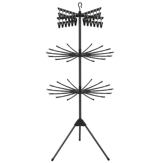 Coast Opvouwbaar Droogrek 3-Laags – Wasrek met 24 Clips en 32 Stangen 76 x 76 x 178 cm – Zwart