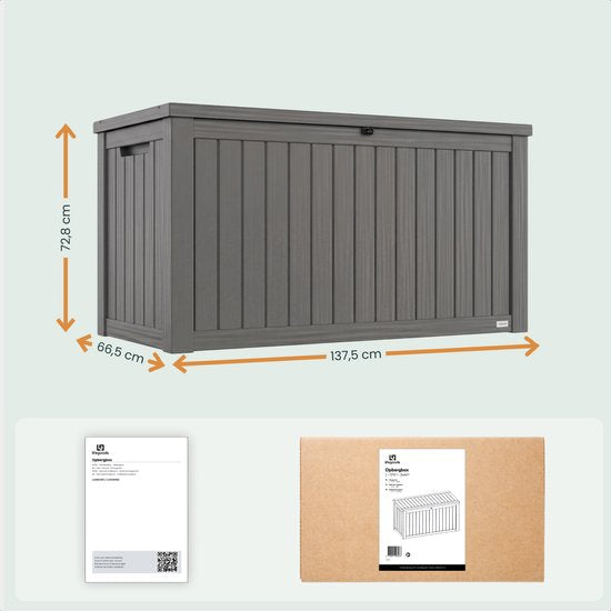 LifeGoods Opbergbox - 570L - Kussenbox - Waterdicht - Tuinkussenbox - Roestvrij - Tuinbox - 137,5x66,5x72,8 cm - Grijs