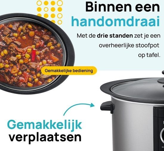 MOA Digitale Slowcooker 6,5 liter - RVS - BPA vrij - SC65D - Zilver