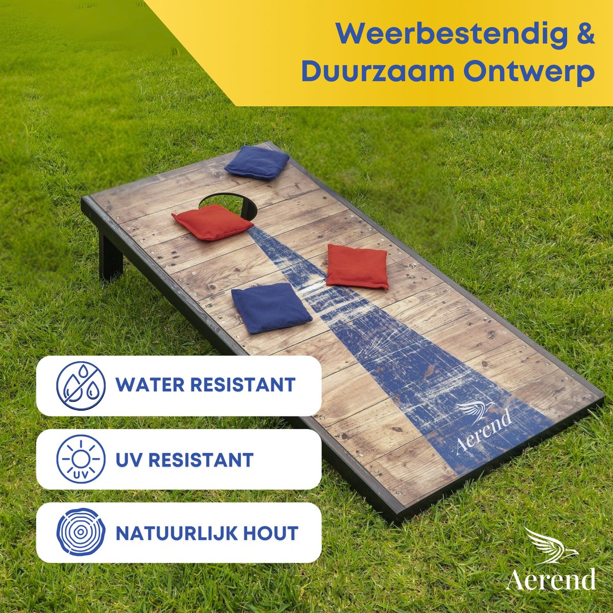 Aerend Cornhole Set Speelbord – 91 x 61 cm Inclusief 8 All-weather Bean Bags En Draagtas – Weerbestendig MDF – Rustiek Barnwood Ontwerp – Voor Tuin En Strand En Familiefeestjes