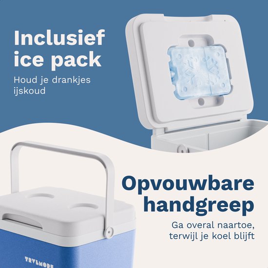 TRVLMORE Koelbox 14L - 47 Uur Koeling - Frigobox - Inclusief Koelelement - Koelbox Klein - Blauw