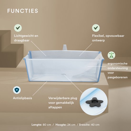 Stokke Flexi Bath XL (Ocean Blue) met ondersteuning voor pasgeborenen - Duurzaam en gemakkelijk op te bergen - Handig thuis of op reis - Geschikt voor kinderen van 0-6 jaar