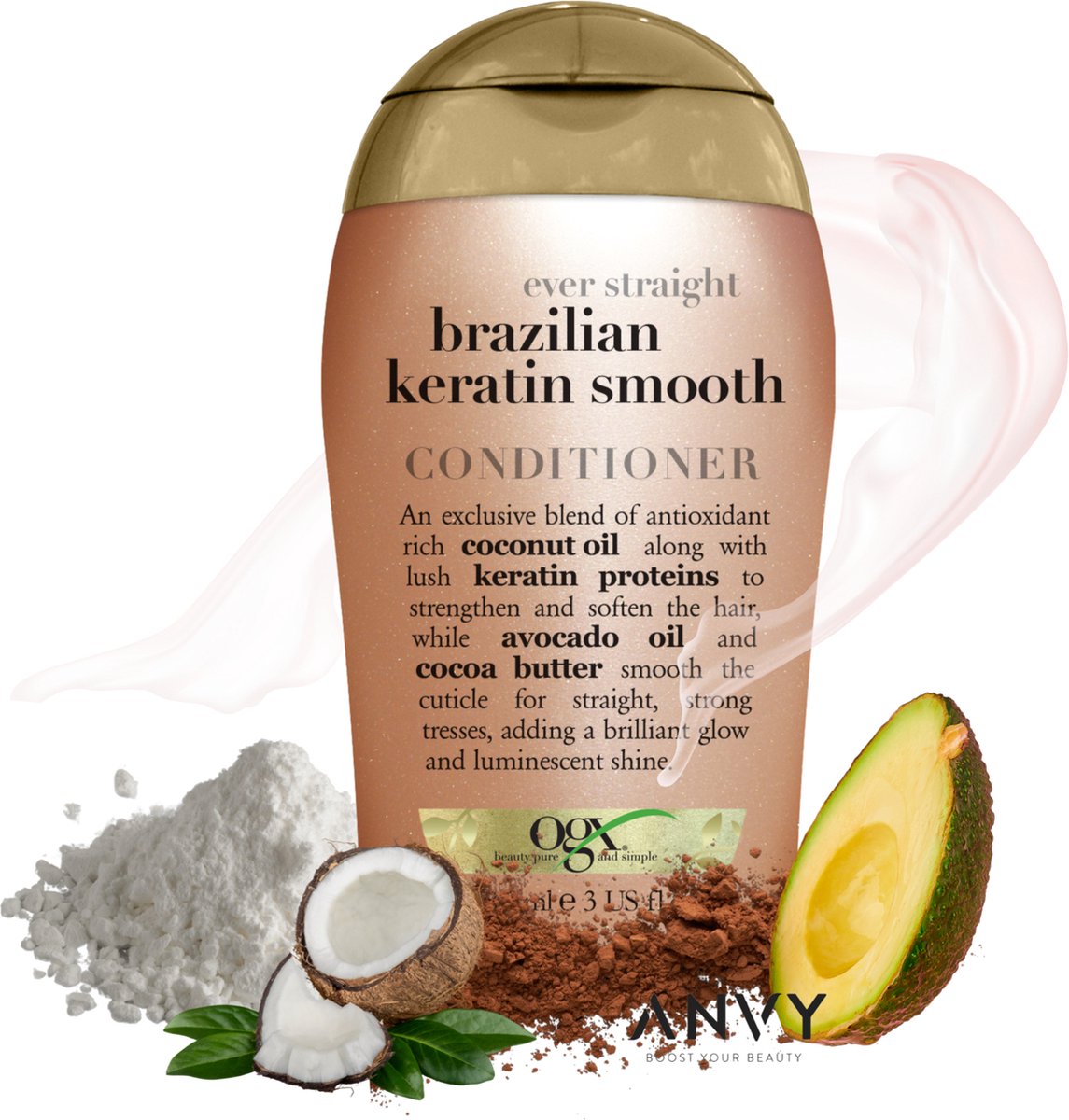 OGX Ever Straight Brazilian Keratin Therapy Conditioner - 88,7 ml - Reisformaat - Met Keratine, Kokos- & Avocado-olie