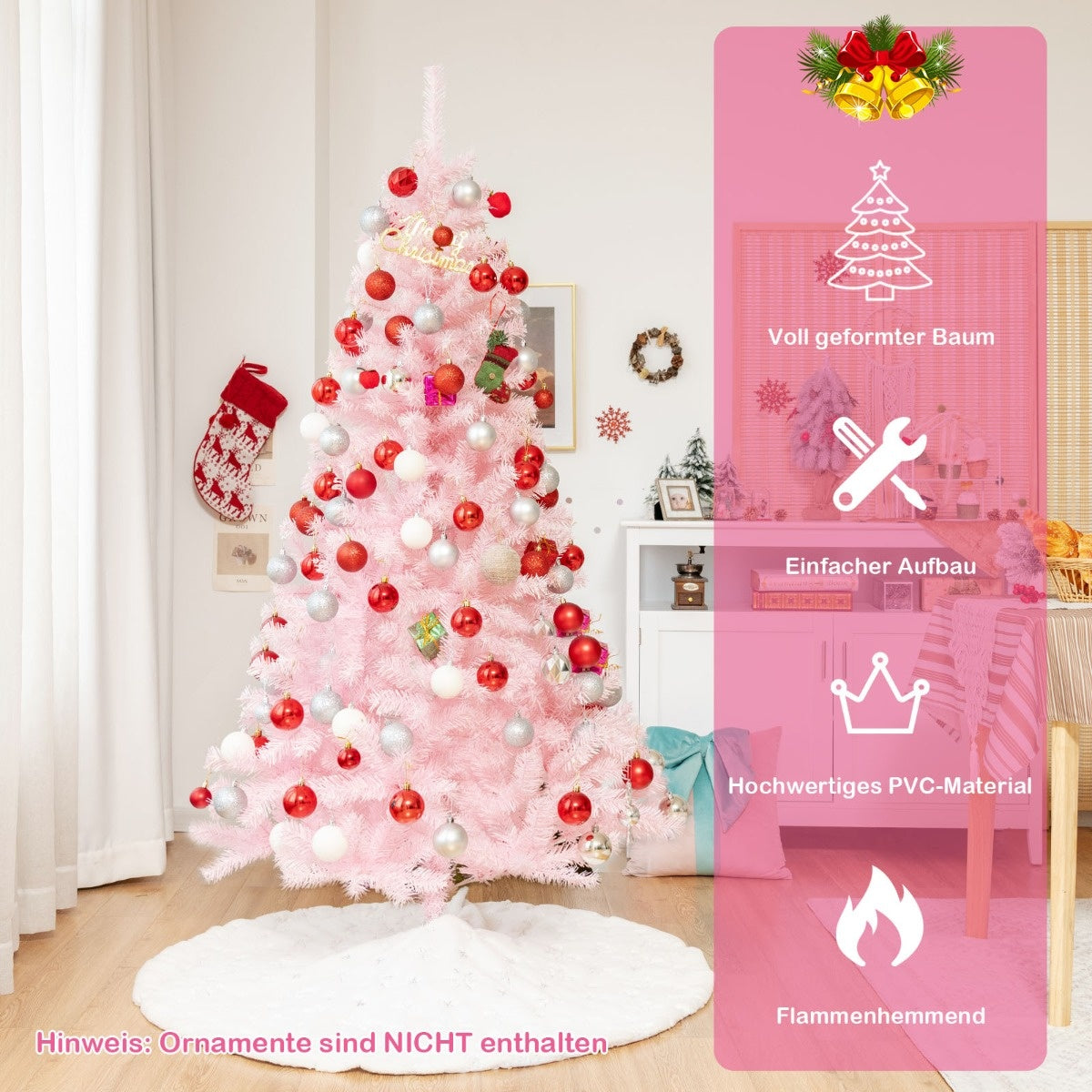 Coast Kunstkerstboom Roze – 75 x 75 x 150 cm – Met Glittertakken en Opvouwbare Metalen Standaard
