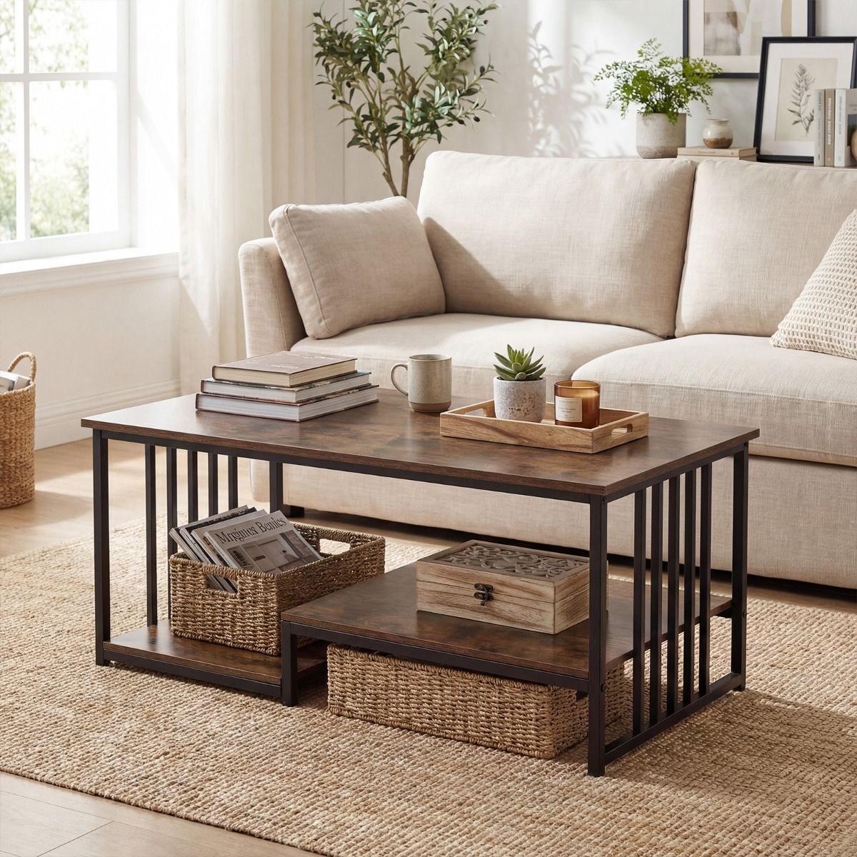 Coast Salontafel - rechthoekig - 2 legvlakken - rustiek bruin/zwart - 110 x 60 x 45 cm