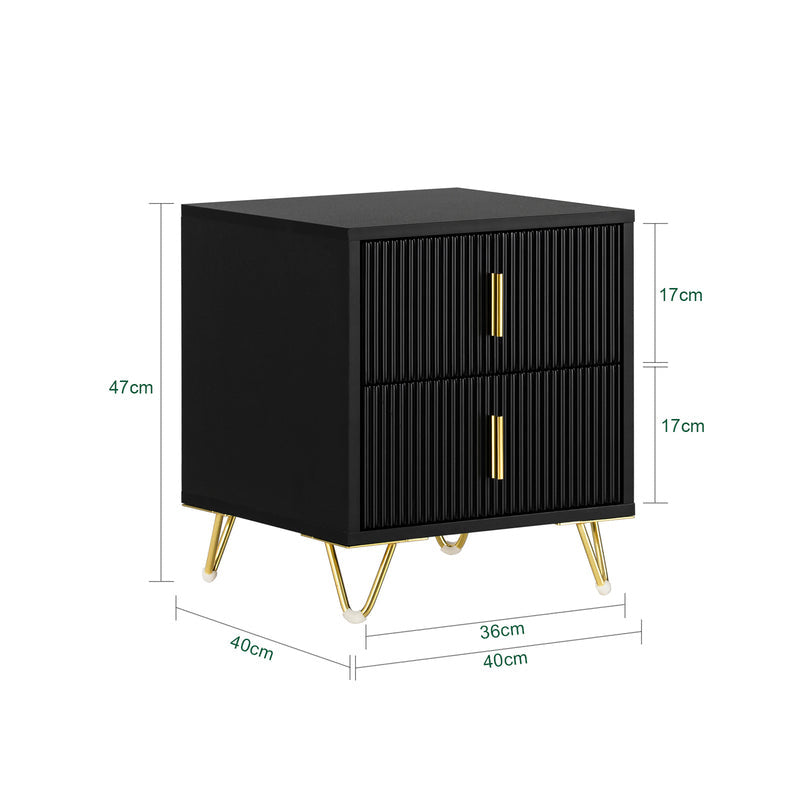 SoBuy Bijzetkastje - Nachtkastje met 2 uitschuifbare lades - Max. 25KG - 30 x 40 x 47 cm - Zwart/Goud