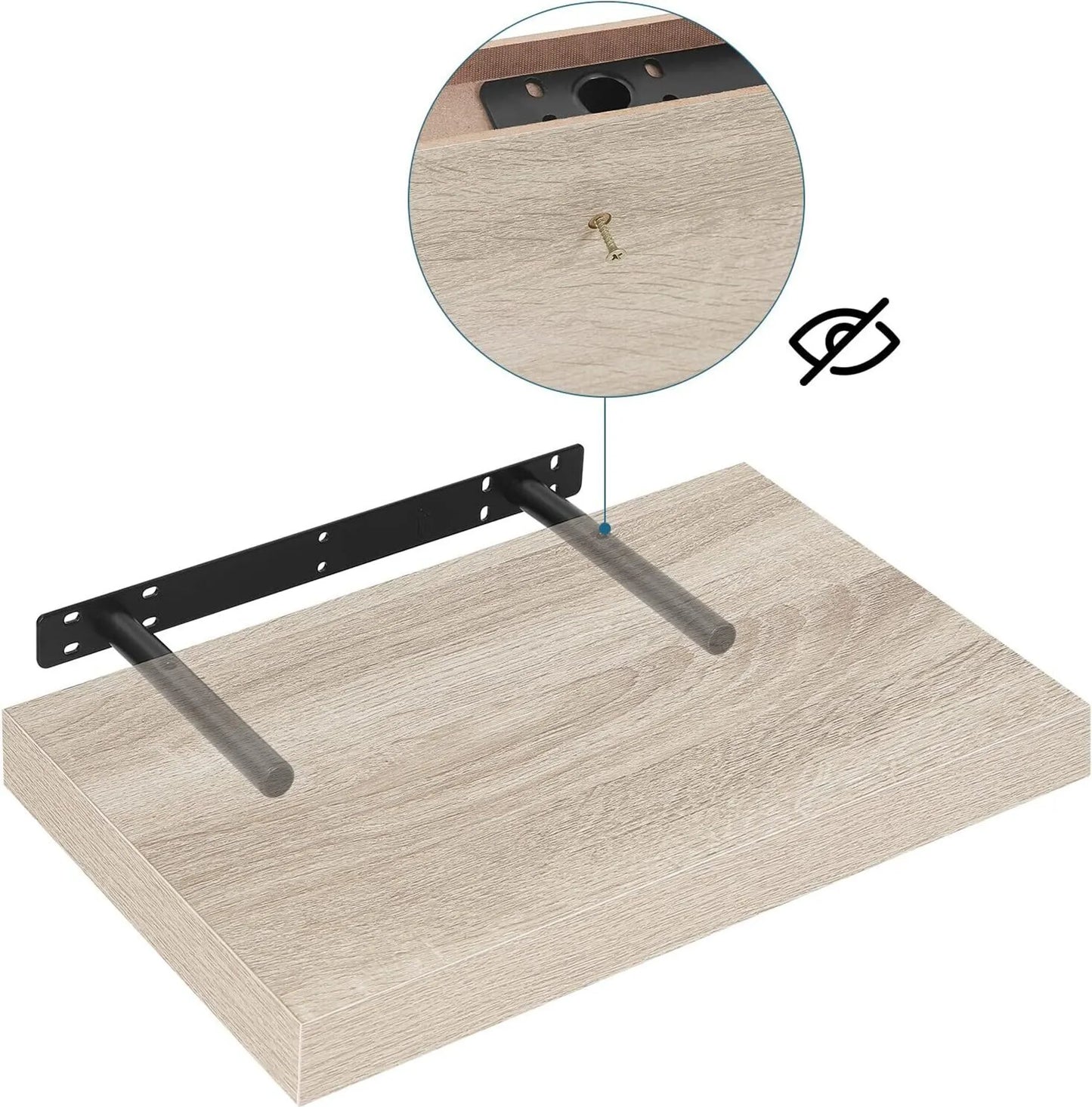 EUGAD Wandplank Zwevend – Voorzien Van Verborgen Metalen Ophangbeugel En Vochtbestendig Fineer En Blinde Wandmontage – Voor Woonkamer En Keuken – Sonoma Eikenhout Mdf – 50 x 22,9 x 3,8 cm