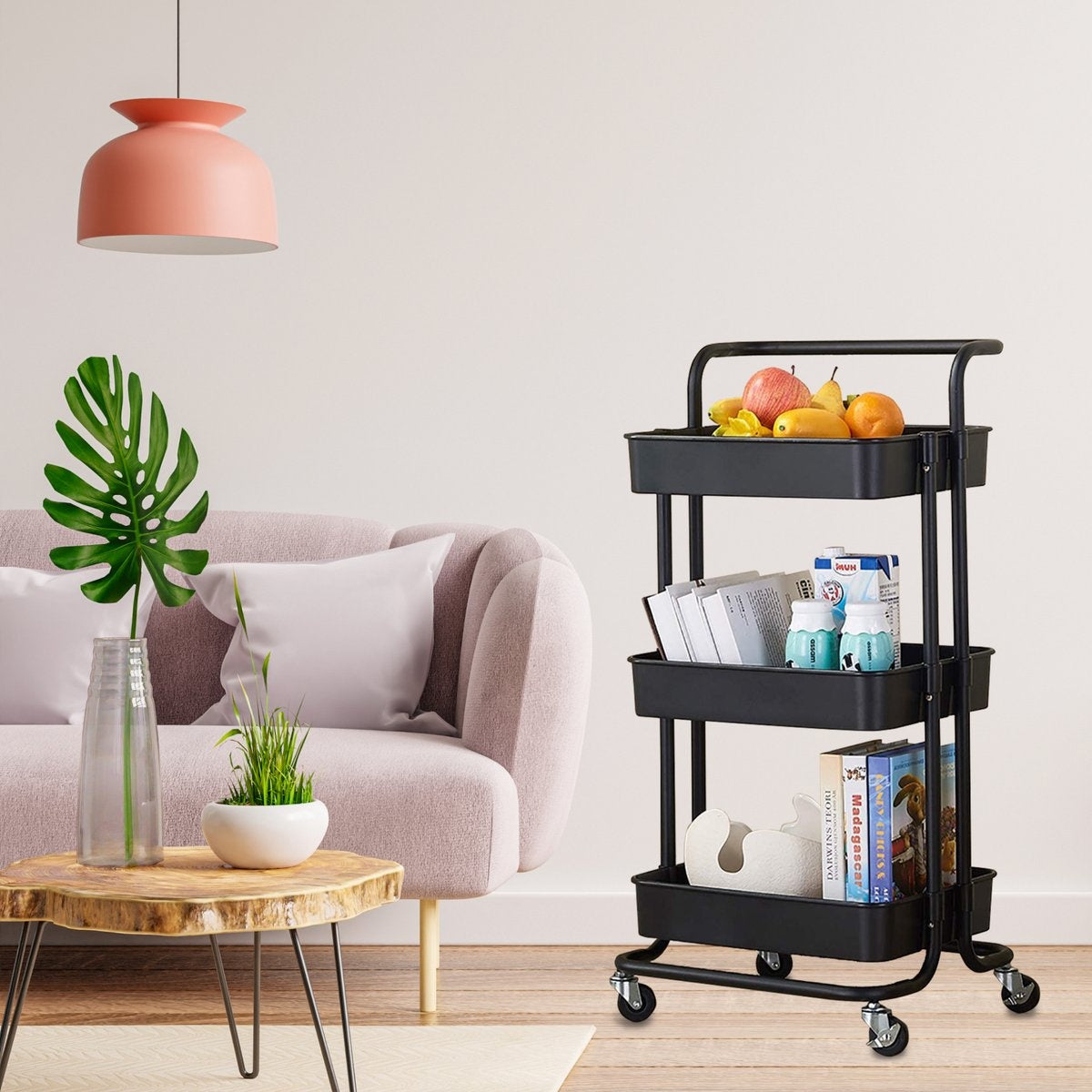O'DADDY® Keukentrolley met Wieltjes - 3-Laags - 86 x 43 x 36 cm - Zwart
