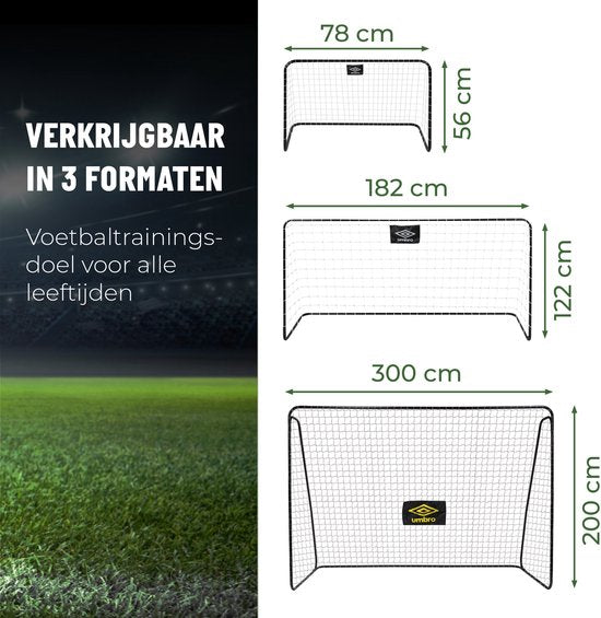 Umbro Voetbaldoel - Voetbal Goal 300 x 120 x 205 cm - Voetbalgoal Groot - Buitenspeelgoed voor Kinderen en Volwassenen - Snelle Montage - Voetbal Training Doel - Metaal - Zwart/ Geel