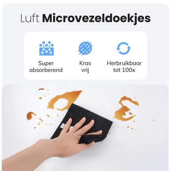 LUFT Microvezel doekjes - 14 stuks - 30x30cm - Geschikt voor raam, schoonmaak, ruiten, auto - Wisser - Reiniger - Schoonmaak doeken - Poets doek - Droogdoek - Vaatdoekjes - Zwart