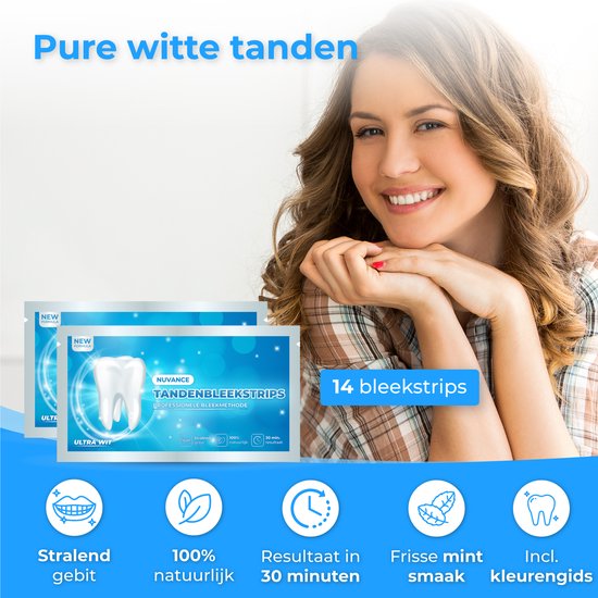 Nuvance - Tandenbleekstrips - Tanden Bleekstrips - Tandenbleekset - Tanden Bleken - met 0% Peroxide - Witte Tanden - 14 Sets/28 Strips