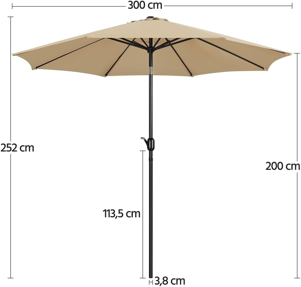 Tuinparasol 300 cm met 8 Baleinen, Zwengel en Ventilatieopening Kaki