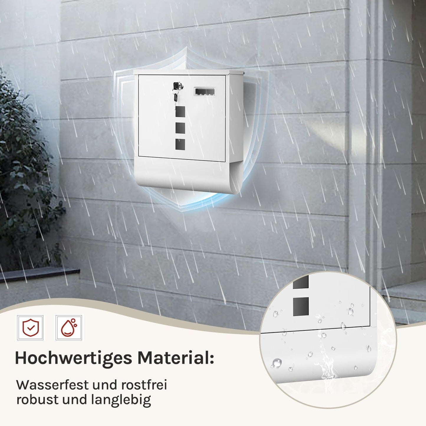 Woltu Wandbrievenbus - 10x30,8x33,8cm - Krantenvak - Naamplaat - Wit