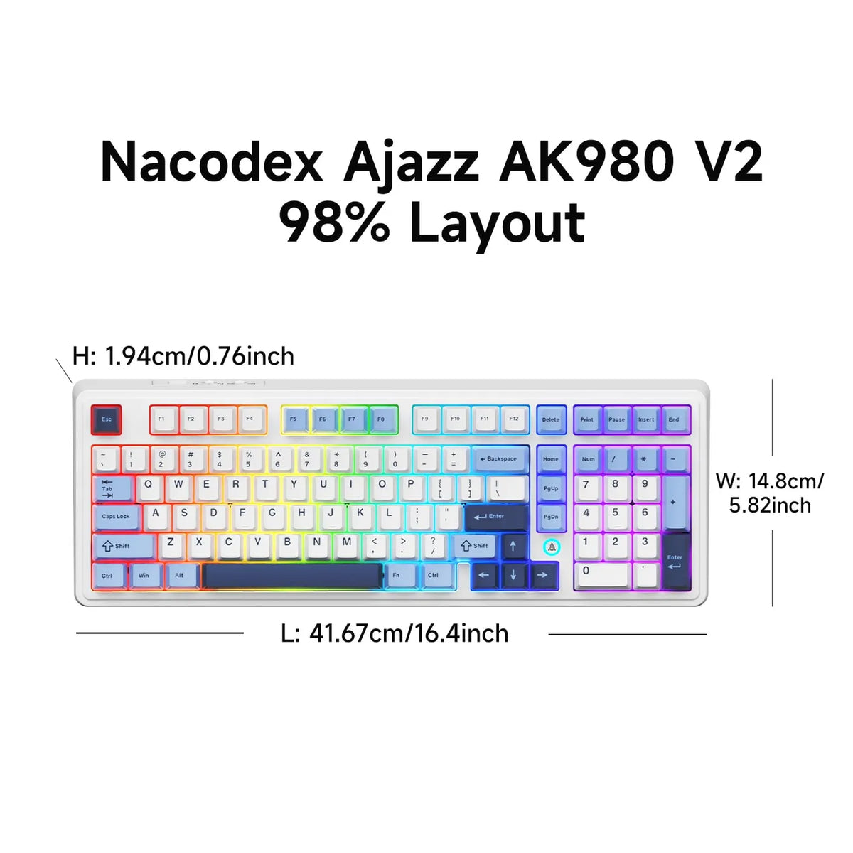 Ajazz AK980 V2 Draadloos Mechanisch Toetsenbord - Hot-Swap - 98 Toetsen